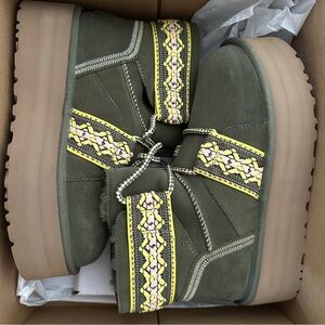 Ugg classic mini II braid platform in green yellow and pink
